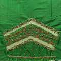 Leaf Green Aari Work Blouse Fabric in Devi silk 1 metre with Cutdana Hand Embroidery | Designer Blouse Piece for Bridal & Festive Wear