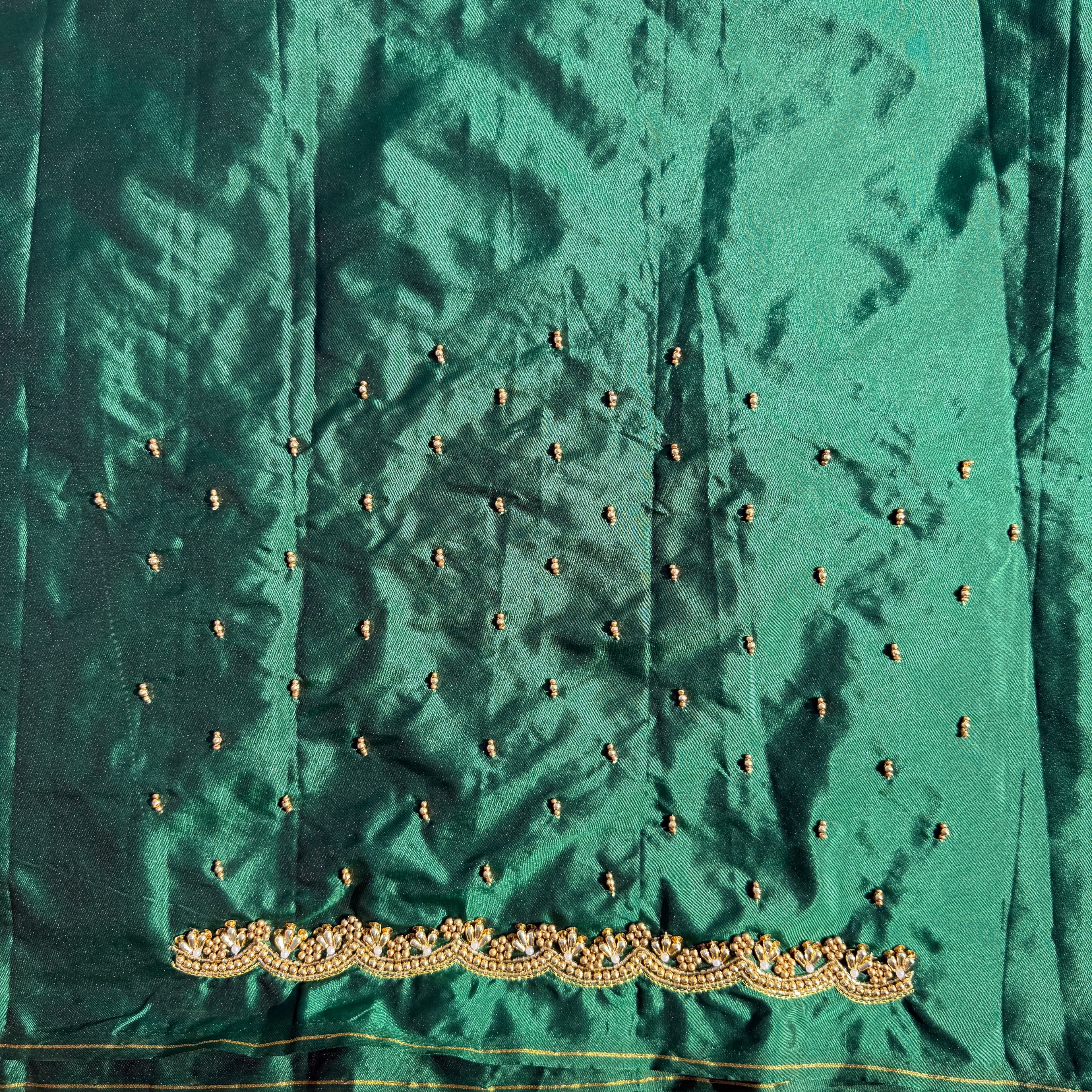 Bottle Green Aari Work Blouse Fabric in Devi silk 1 metre with Cutdana Hand Embroidery | Designer Blouse Piece for Bridal & Festive Wear