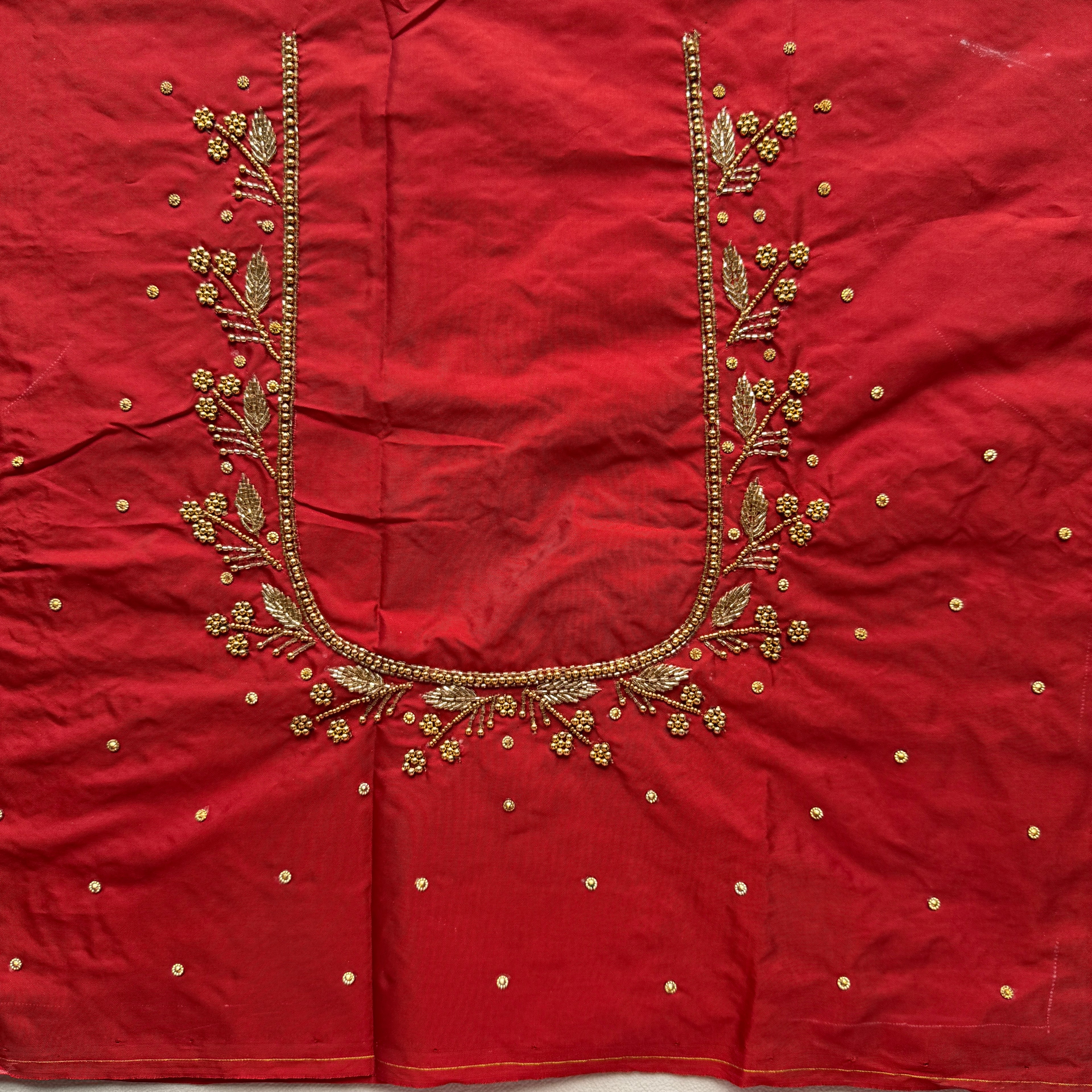 Maroon Aari Work Blouse Fabric in Devi silk 1 metre with Cutdana Hand Embroidery | Designer Blouse Piece for Bridal & Festive Wear