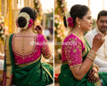 Rani pink Aari Work Blouse Fabric in Devi silk 1 metre with Cutdana Hand Embroidery | Designer Blouse Piece for Bridal & Festive Wear