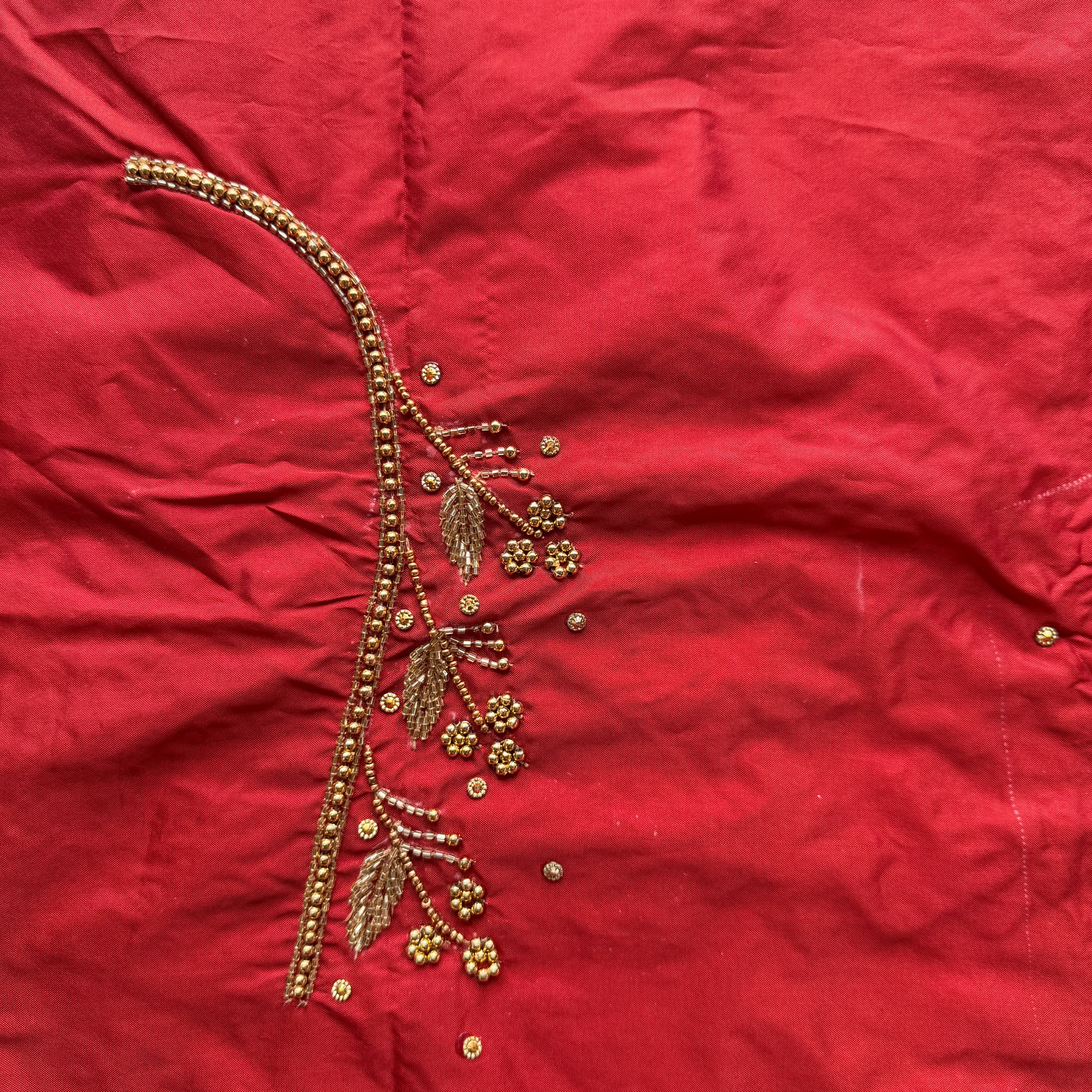 Maroon Aari Work Blouse Fabric in Devi silk 1 metre with Cutdana Hand Embroidery | Designer Blouse Piece for Bridal & Festive Wear