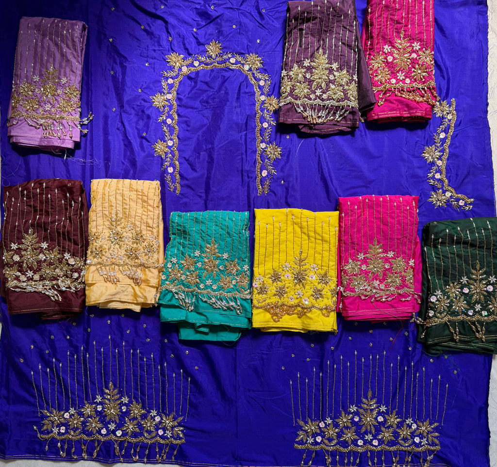 Royal Purple Aari Work Blouse Fabric in Devi silk 1 metre with Cutdana Hand Embroidery | Designer Blouse Piece for Bridal & Festive Wear