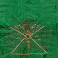 Leaf Green Aari Work Blouse Fabric in Devi silk 1 metre with Cutdana Hand Embroidery | Designer Blouse Piece for Bridal & Festive Wear