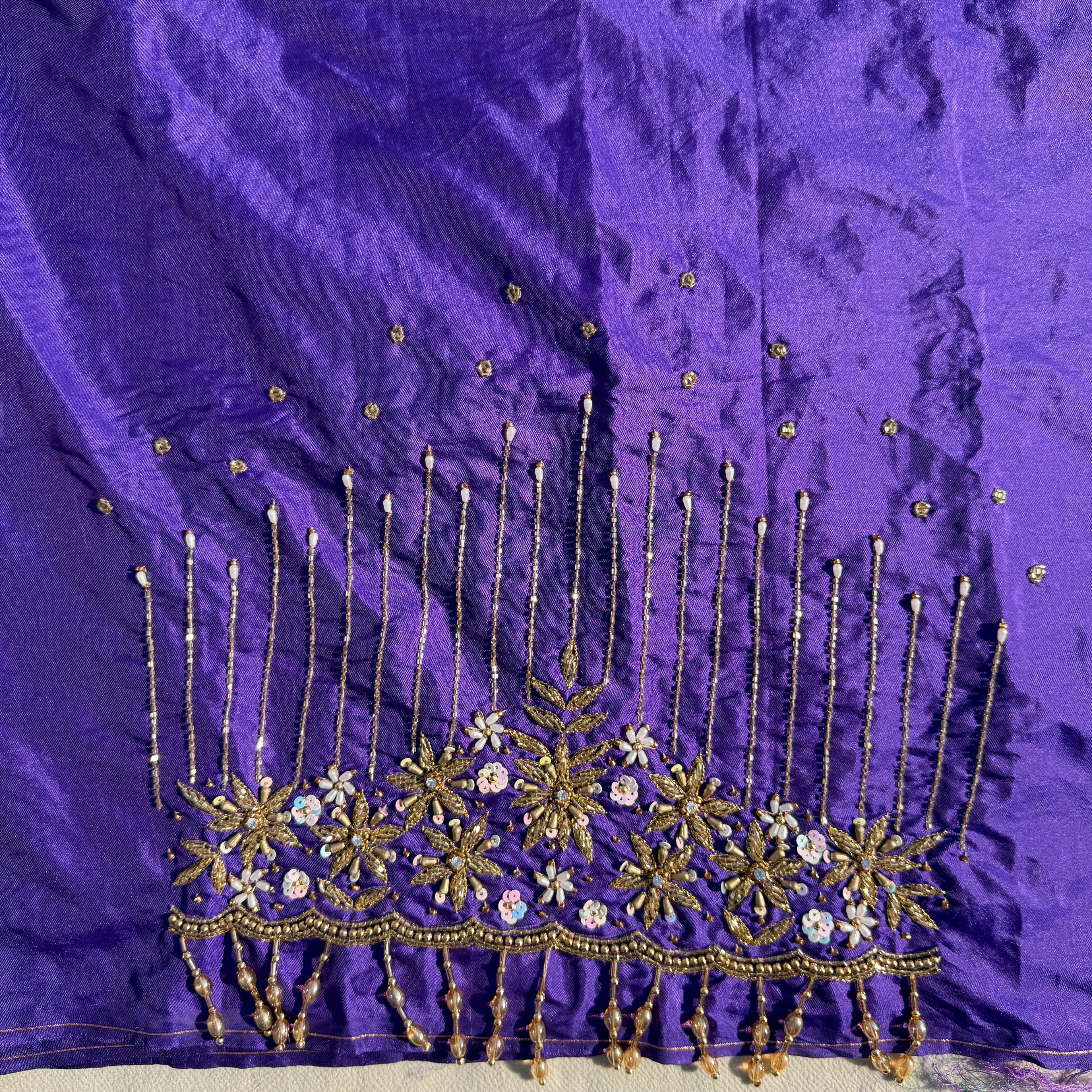 Royal Purple Aari Work Blouse Fabric in Devi silk 1 metre with Cutdana Hand Embroidery | Designer Blouse Piece for Bridal & Festive Wear