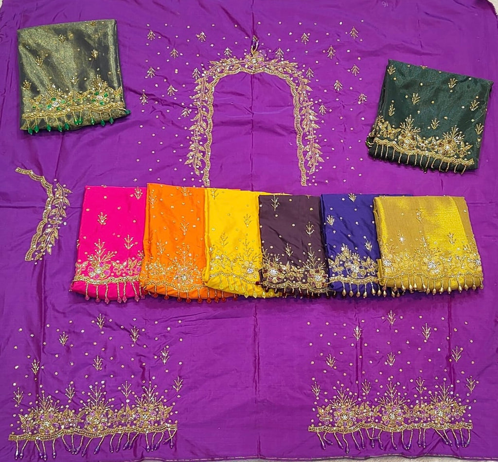 Rani pink Aari Work Blouse Fabric in Devi silk 1 metre with Cutdana Hand Embroidery | Designer Blouse Piece for Bridal & Festive Wear