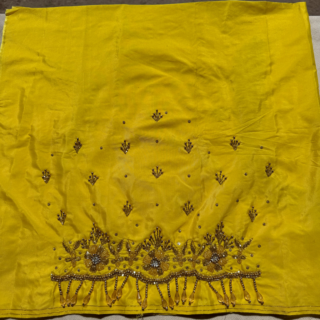 Lemon yellow Aari Work Blouse Fabric in Devi silk 1 metre with Cutdana Hand Embroidery | Designer Blouse Piece for Bridal & Festive Wear