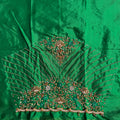 Leaf Green Aari Work Blouse Fabric in Devi silk 1 metre with Cutdana Hand Embroidery | Designer Blouse Piece for Bridal & Festive Wear