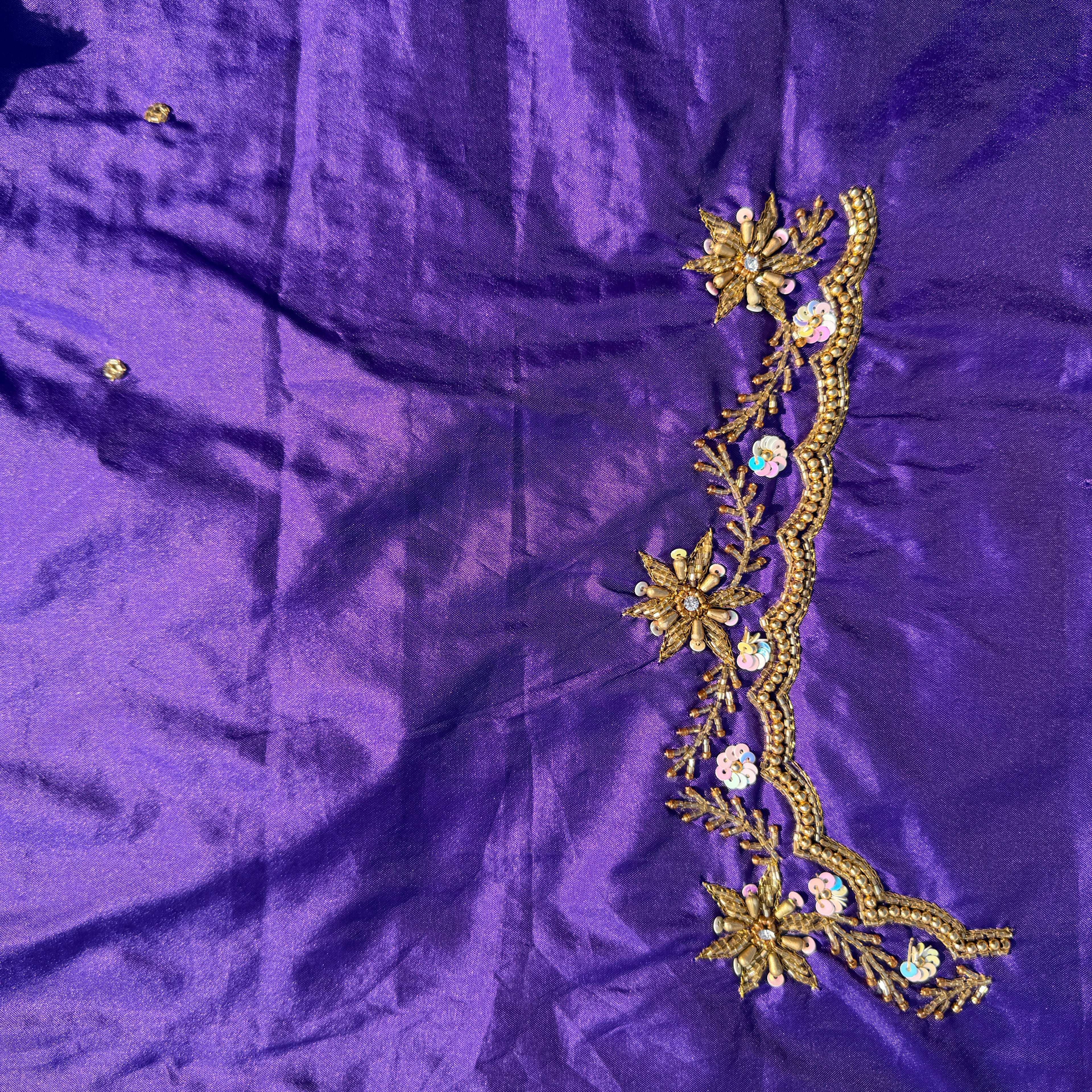 Royal Purple Aari Work Blouse Fabric in Devi silk 1 metre with Cutdana Hand Embroidery | Designer Blouse Piece for Bridal & Festive Wear
