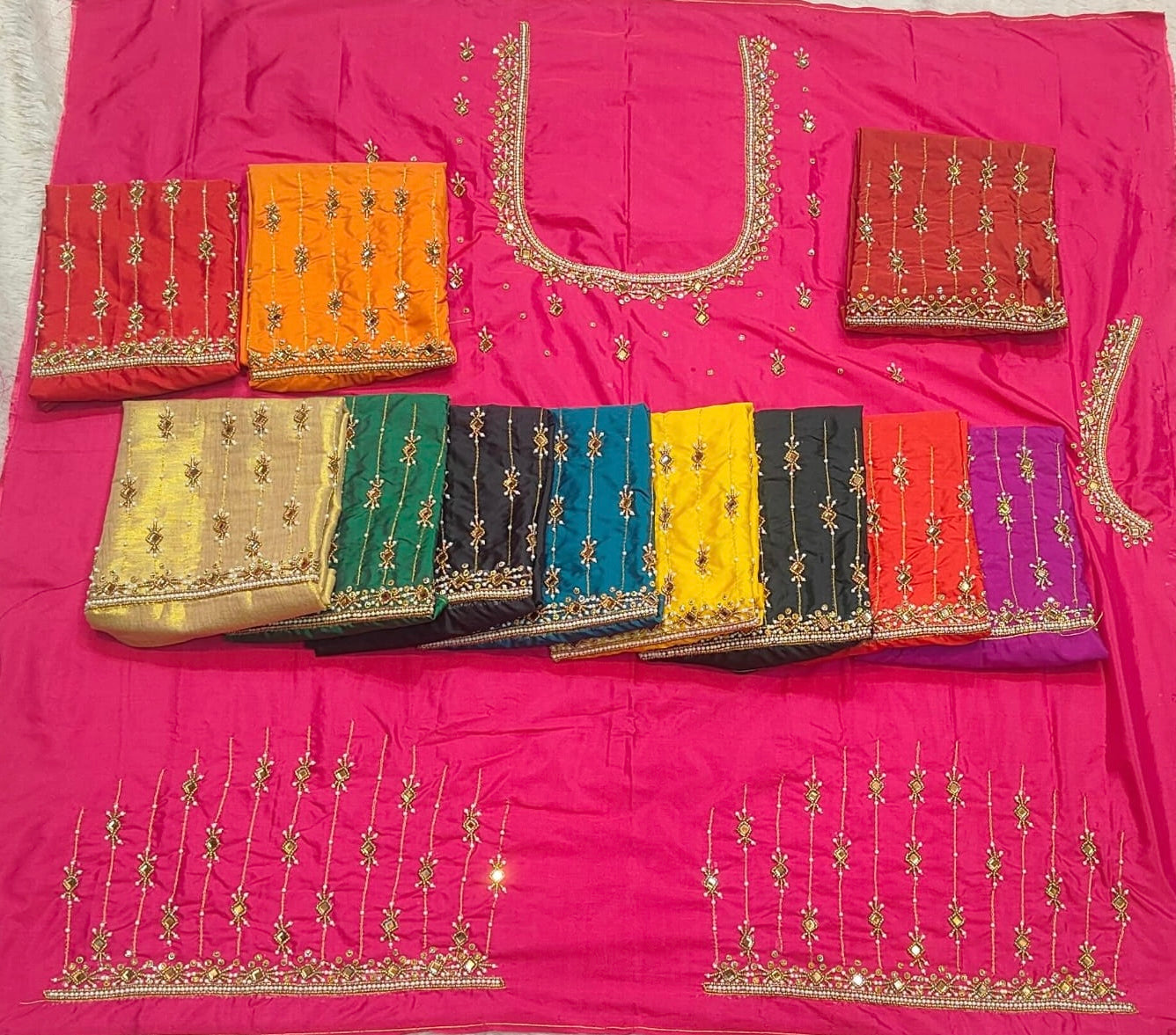 Black Aari Work Blouse Fabric in Devi silk 1 metre with Cutdana Hand Embroidery | Designer Blouse Piece for Bridal & Festive Wear