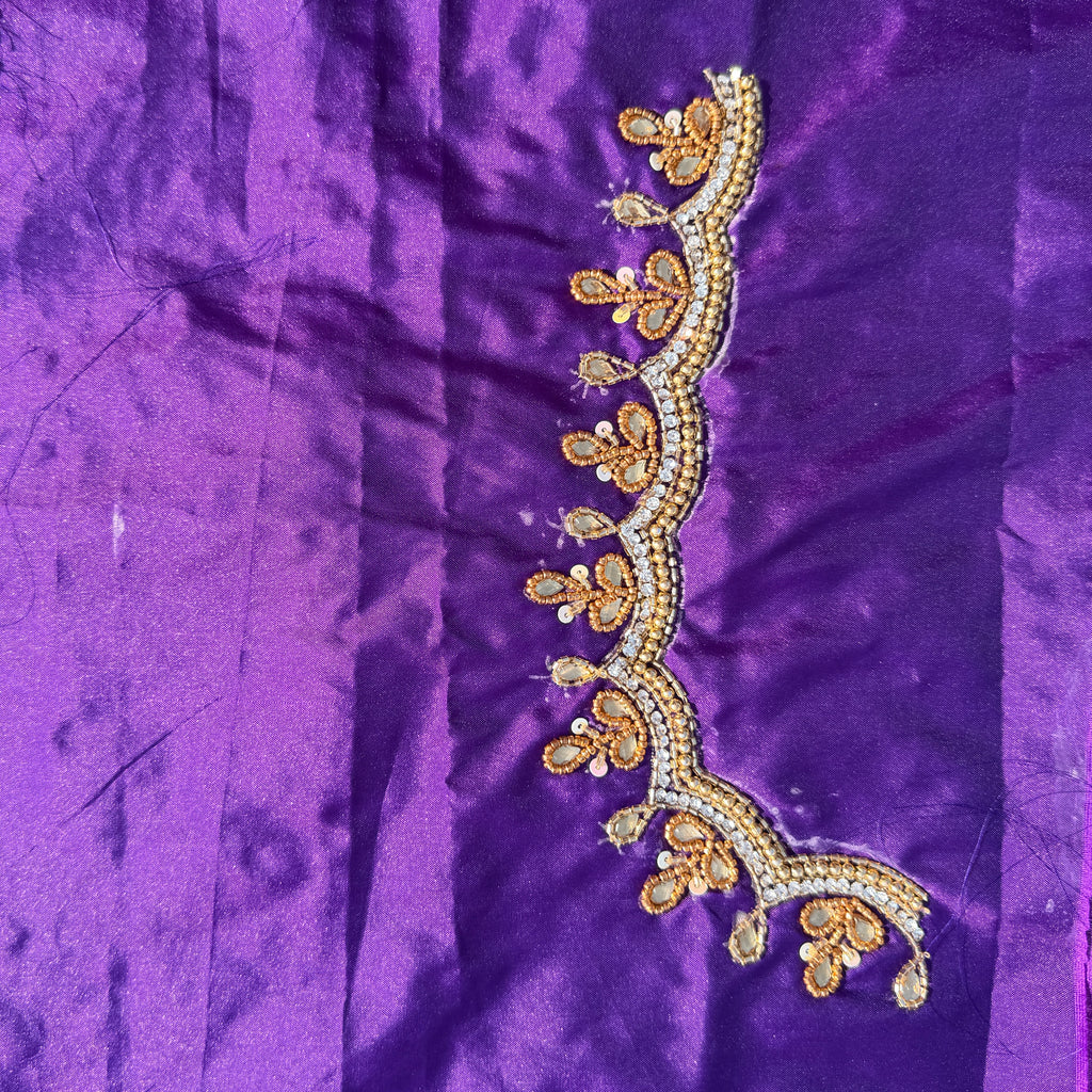 Royal Blue Aari Work Blouse Fabric in Devi silk 1 metre with Cutdana Hand Embroidery | Designer Blouse Piece for Bridal & Festive Wear