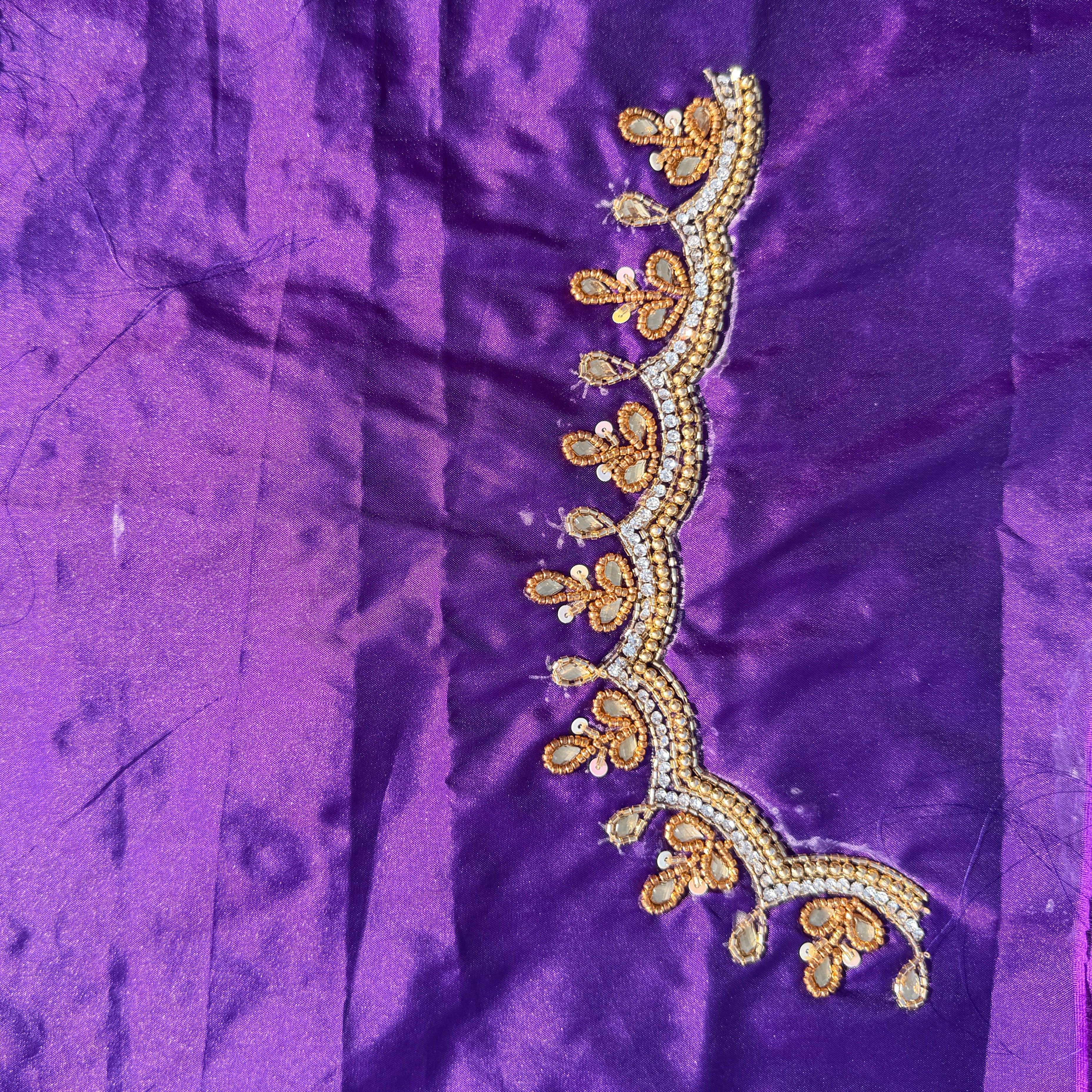 Royal Blue Aari Work Blouse Fabric in Devi silk 1 metre with Cutdana Hand Embroidery | Designer Blouse Piece for Bridal & Festive Wear