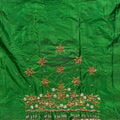 Leaf Green Aari Work Blouse Fabric in Devi silk 1 metre with Cutdana Hand Embroidery | Designer Blouse Piece for Bridal & Festive Wear
