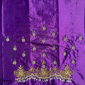 Purple colour Aari Work Blouse Fabric in Devi silk 1 metre with Cutdana Hand Embroidery | Designer Blouse Piece for Bridal & Festive Wear