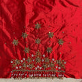 Red Aari Work Blouse Fabric in Devi silk 1 metre with Cutdana Hand Embroidery | Designer Blouse Piece for Bridal & Festive Wear