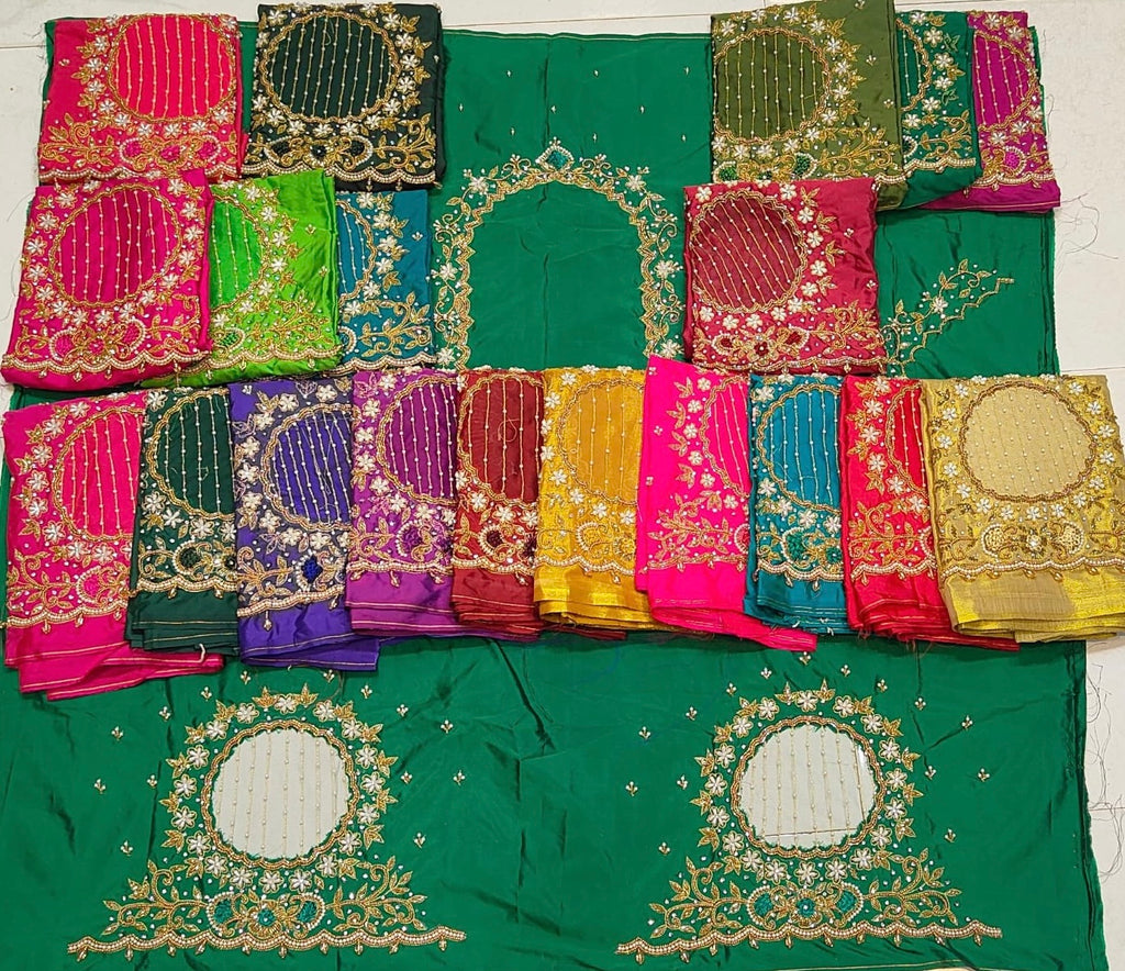 Rani pink Aari Work Blouse Fabric in Devi silk 1 metre with Cutdana Hand Embroidery | Designer Blouse Piece for Bridal & Festive Wear
